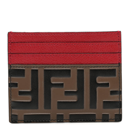 Fendi Vitello Cruise Bi-Color FF 1974 Embossed Card Holder Maya Black Fragola 1 of 8