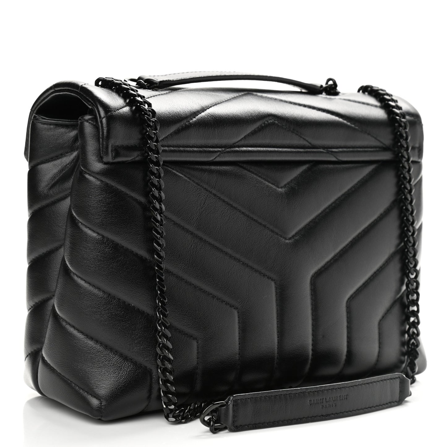 Calfskin Y Quilted Monogram Small Loulou Chain Satchel Black