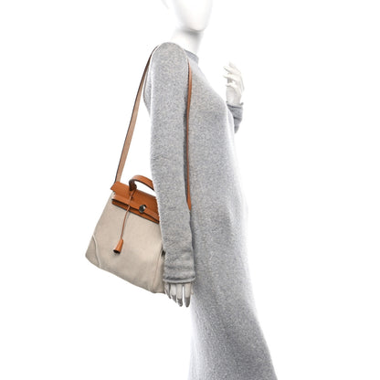 Hermes Toile Vache Calfskin Herbag 30 PM Black Natural 2 of 16