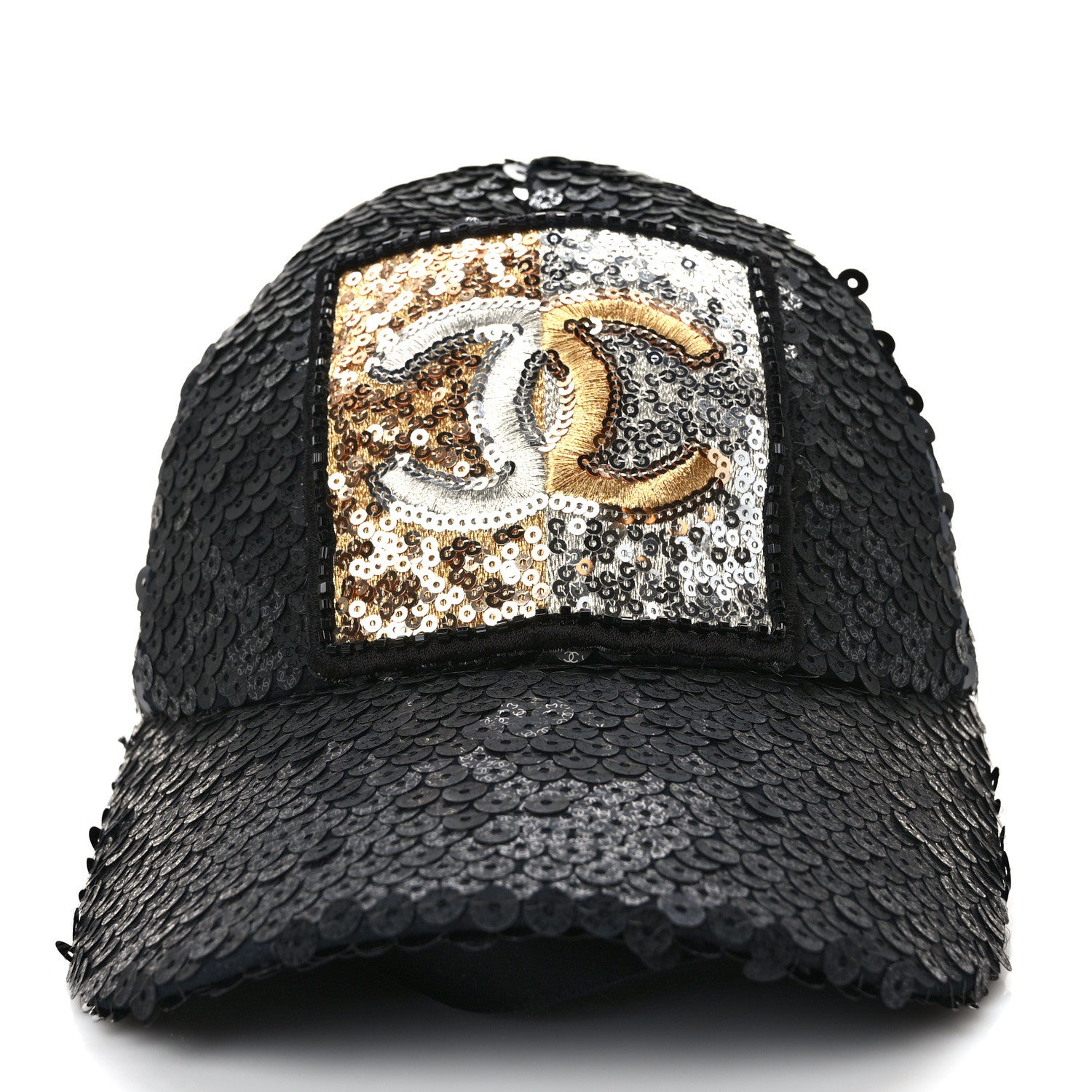 Chanel Sequin Embellished CC Baseball Cap Hat Black 3 of 8