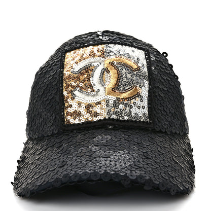 Chanel Sequin Embellished CC Baseball Cap Hat Black 3 of 8