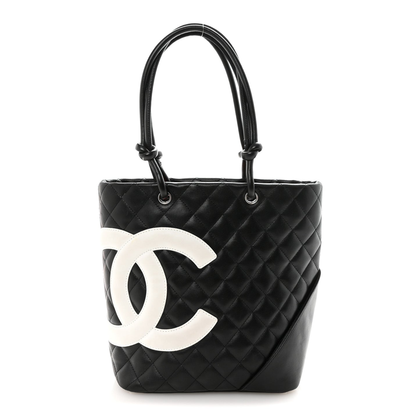 Calfskin Quilted Medium Cambon Tote Black White