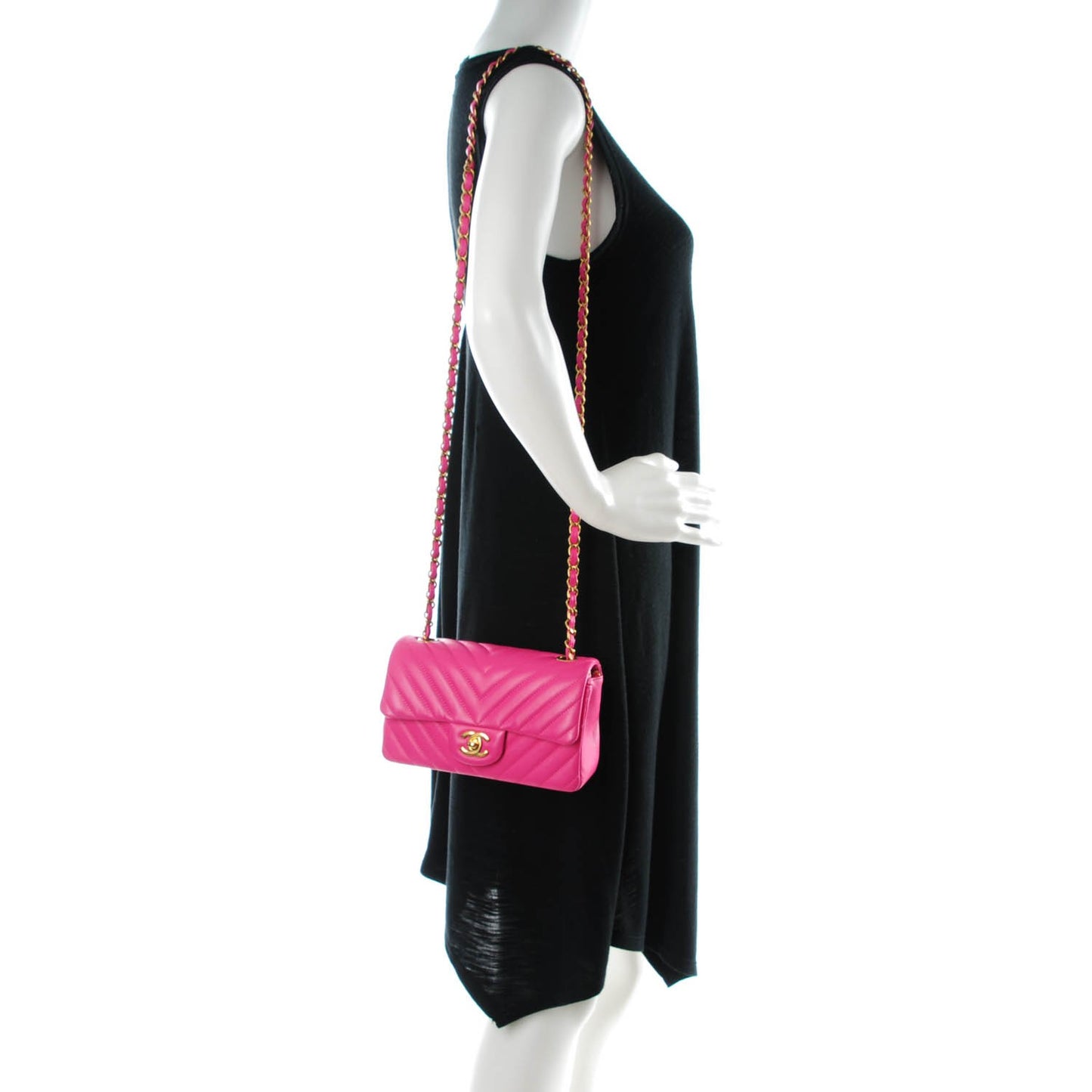 Lambskin Chevron Quilted Mini Rectangular Flap Pink
