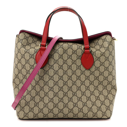 Gucci GG Supreme Monogram Linea A Foldover Tote Beige Hibiscus Red New Rosette 1 of 10