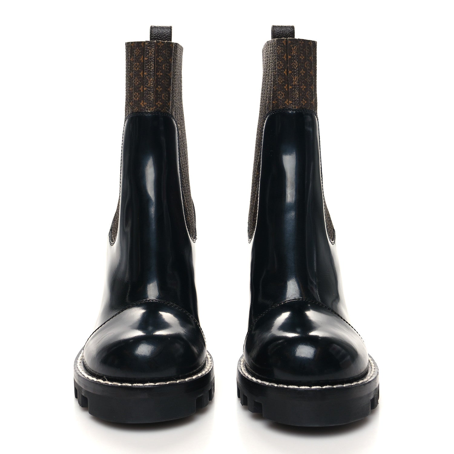 Louis Vuitton Patent Nano Monogram Ankle Star Trail Boots 39 Black 2 of 7