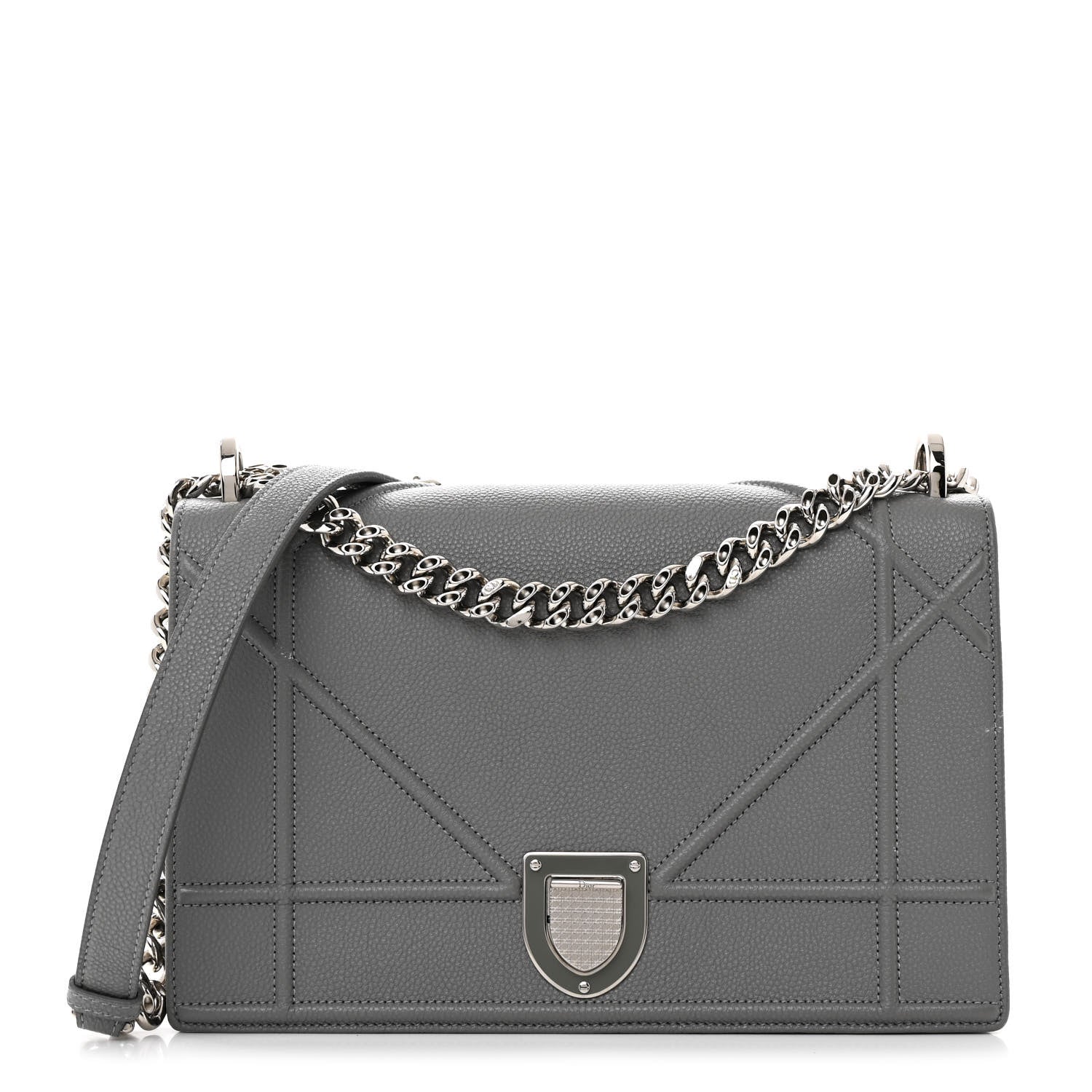 Christian Dior Grained Calfskin Medium Diorama Flap Bag Gris 1 of 12