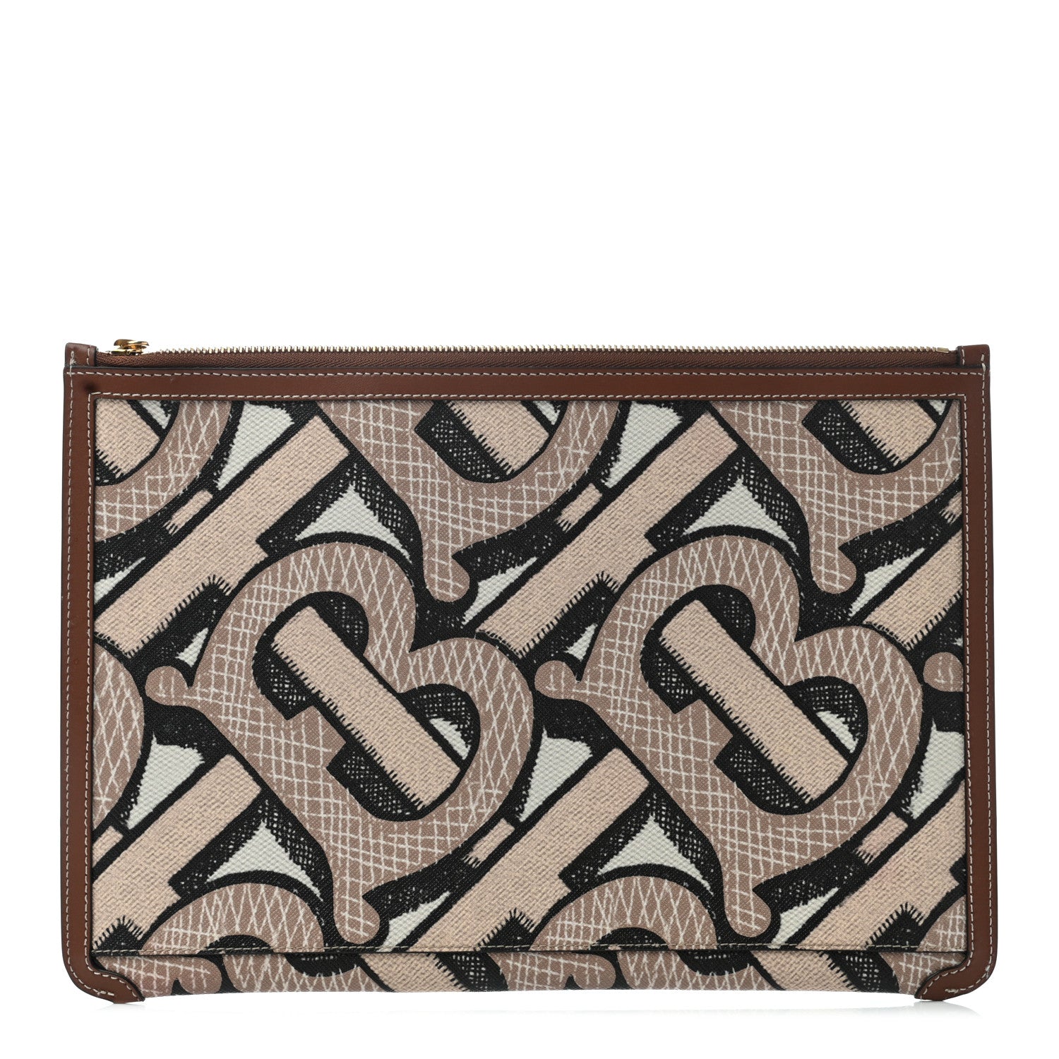 Burberry E-Canvas Monogram Zip Pouch Bridle Brown 1 of 7