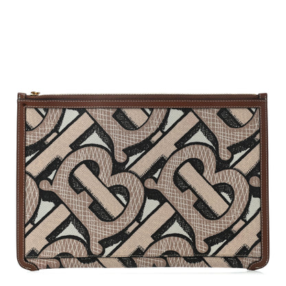 Burberry E-Canvas Monogram Zip Pouch Bridle Brown 1 of 7