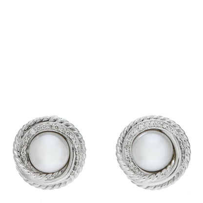 David Yurman Sterling Silver Diamond Freshwater Pearl Crossover Earrings 1 of 4