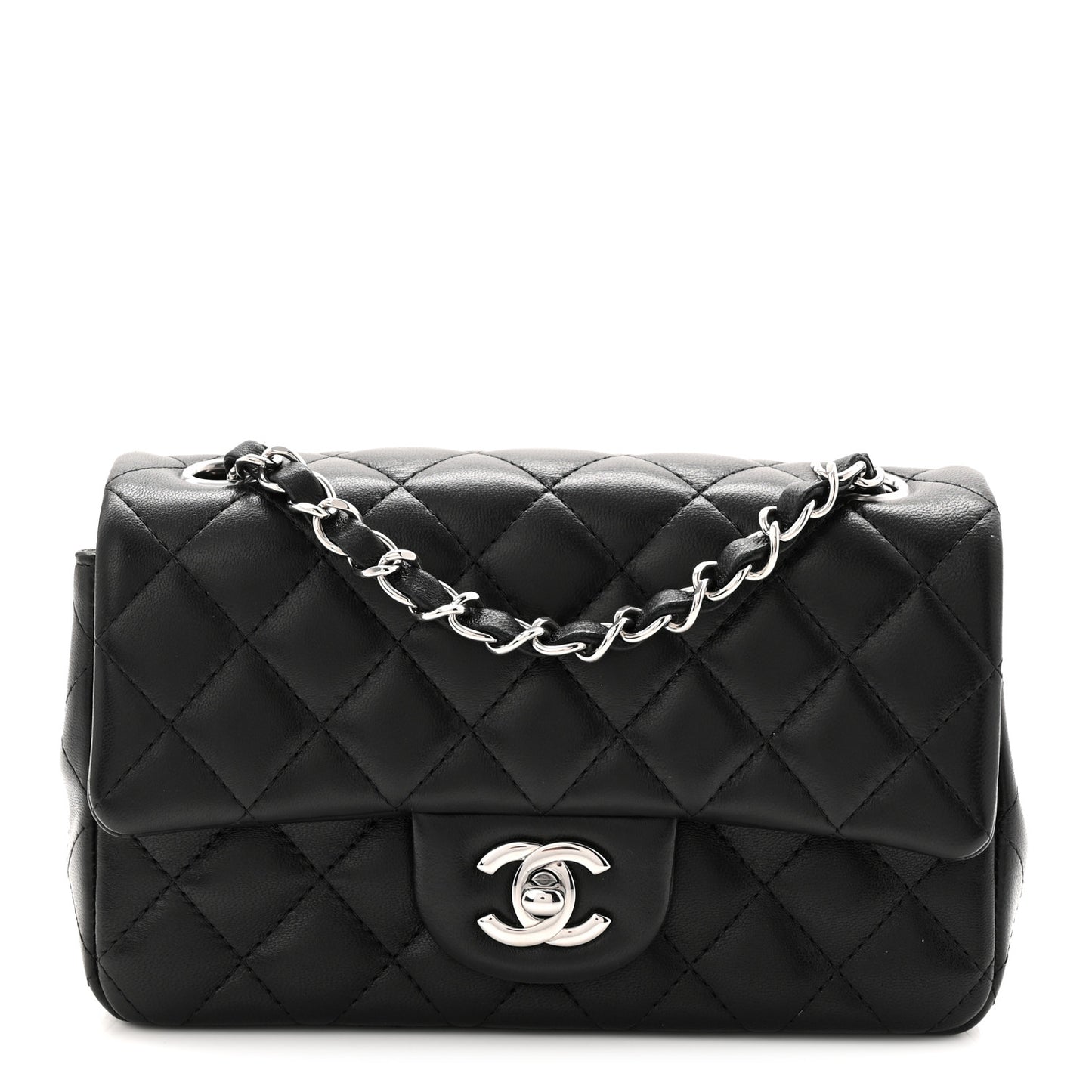 Lambskin Quilted Mini Rectangular Flap Black