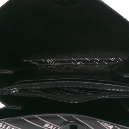 Balenciaga Calfskin Diagonal Allover Logo Print S Flap Bag Black White 5 of 11