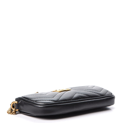 Gucci Calfskin Matelasse Mini GG Marmont Chain Crossbody Bag Black 3 of 10