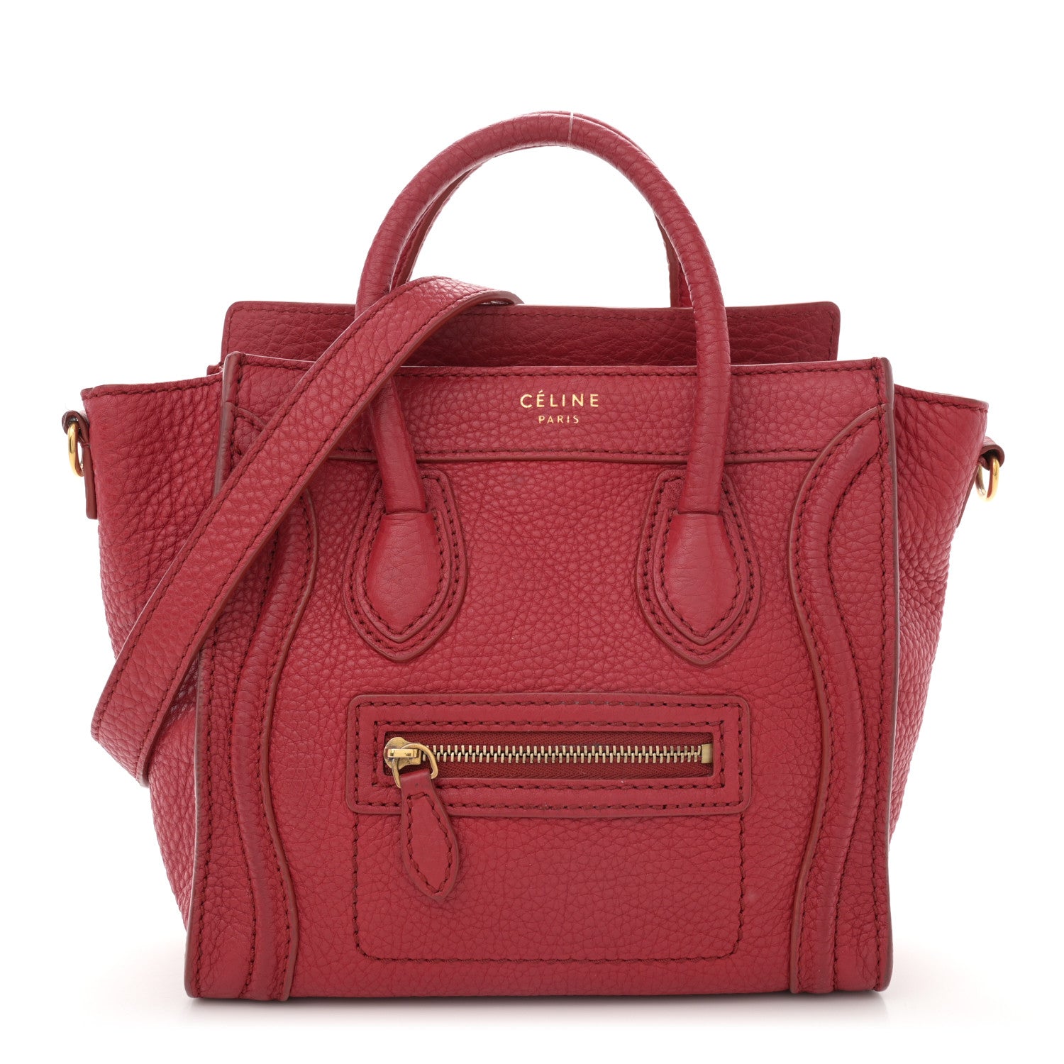 Celine Pebbled Calfskin Nano Luggage Red 1 of 13