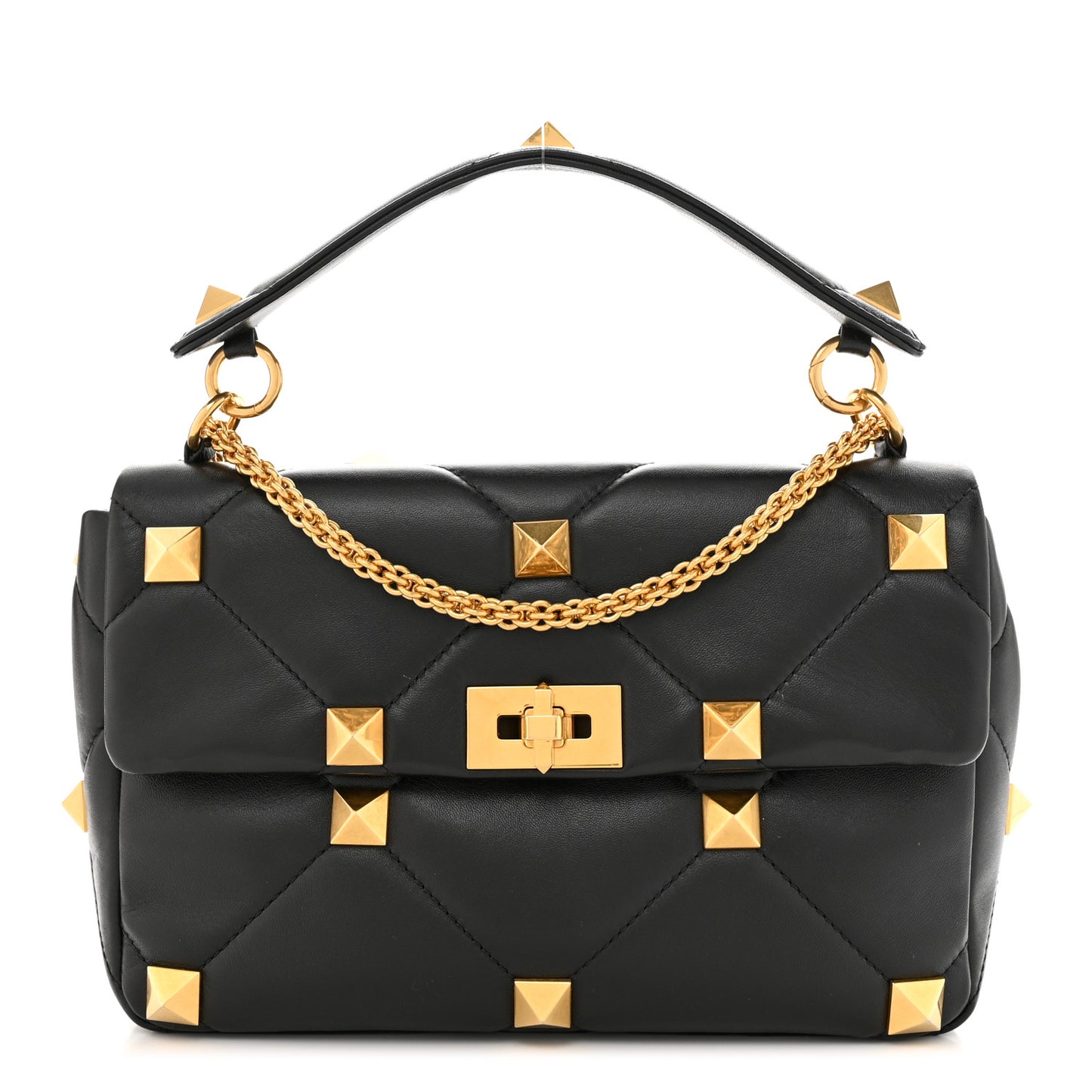 Nappa Large Roman Stud Shoulder Bag Black