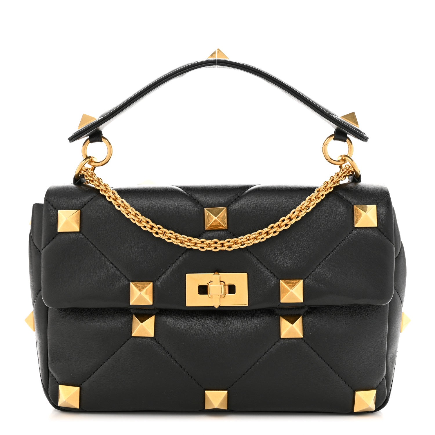 Valentino Garavani Nappa Large Roman Stud Shoulder Bag Black 1 of 11