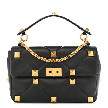 Valentino Garavani Nappa Large Roman Stud Shoulder Bag Black 1 of 11