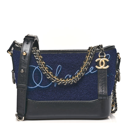 Chanel Calfskin Wool Embroidered Paris Hamburg Medium Gabrielle Hobo Dark Navy Blue 1 of 11
