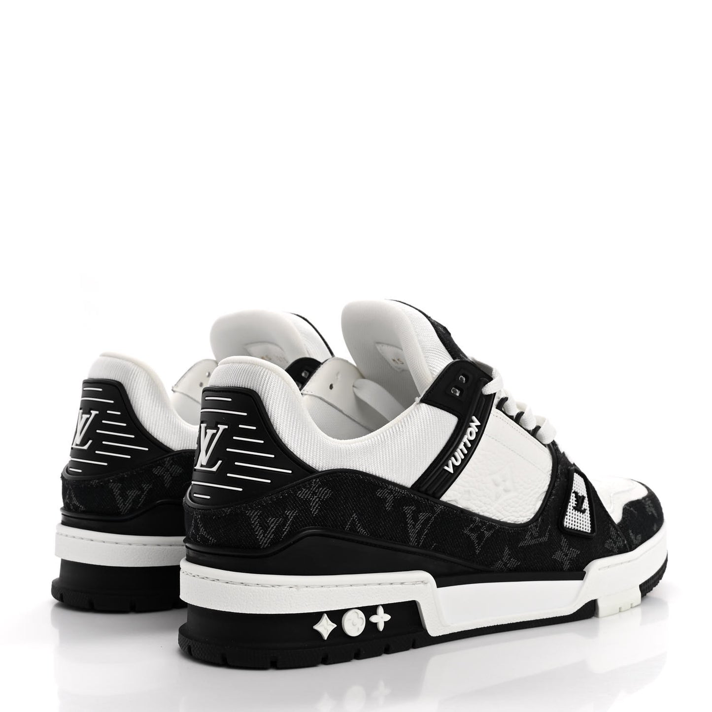 Calfskin Monogram Denim Mens LV Trainer Sneakers 9 Black