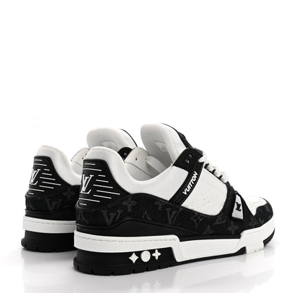 Louis Vuitton Calfskin Monogram Denim Mens LV Trainer Sneakers 9 Black 5 of 10