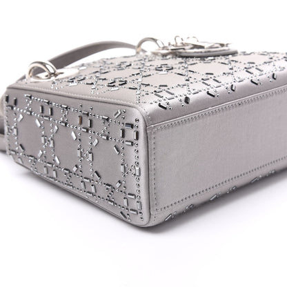 Christian Dior Satin Crystal Cannage Mini Lady Dior Gray 6 of 8