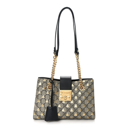 Gucci GG Supreme Monogram Bees Small Padlock Tote Beige Oro Black 1 of 10