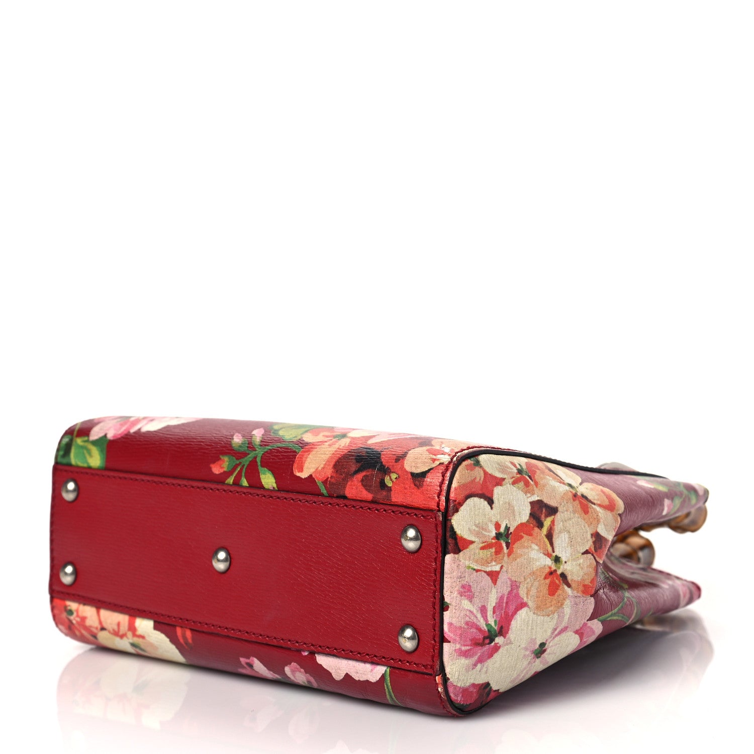 Gucci Shangai Calfskin Blooms Print Mini Bamboo Shopper Tote Romantic Cerise Multicolor 8 of 9