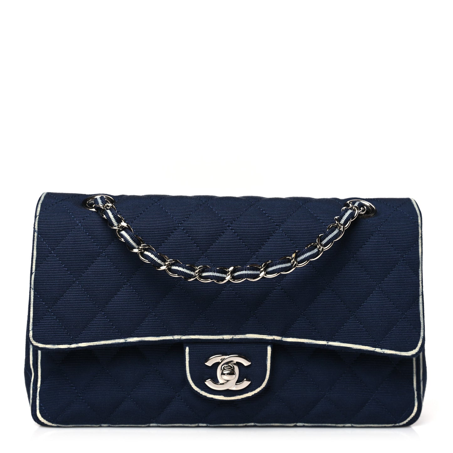 Grosgrain Quilted Medium Double Flap Navy