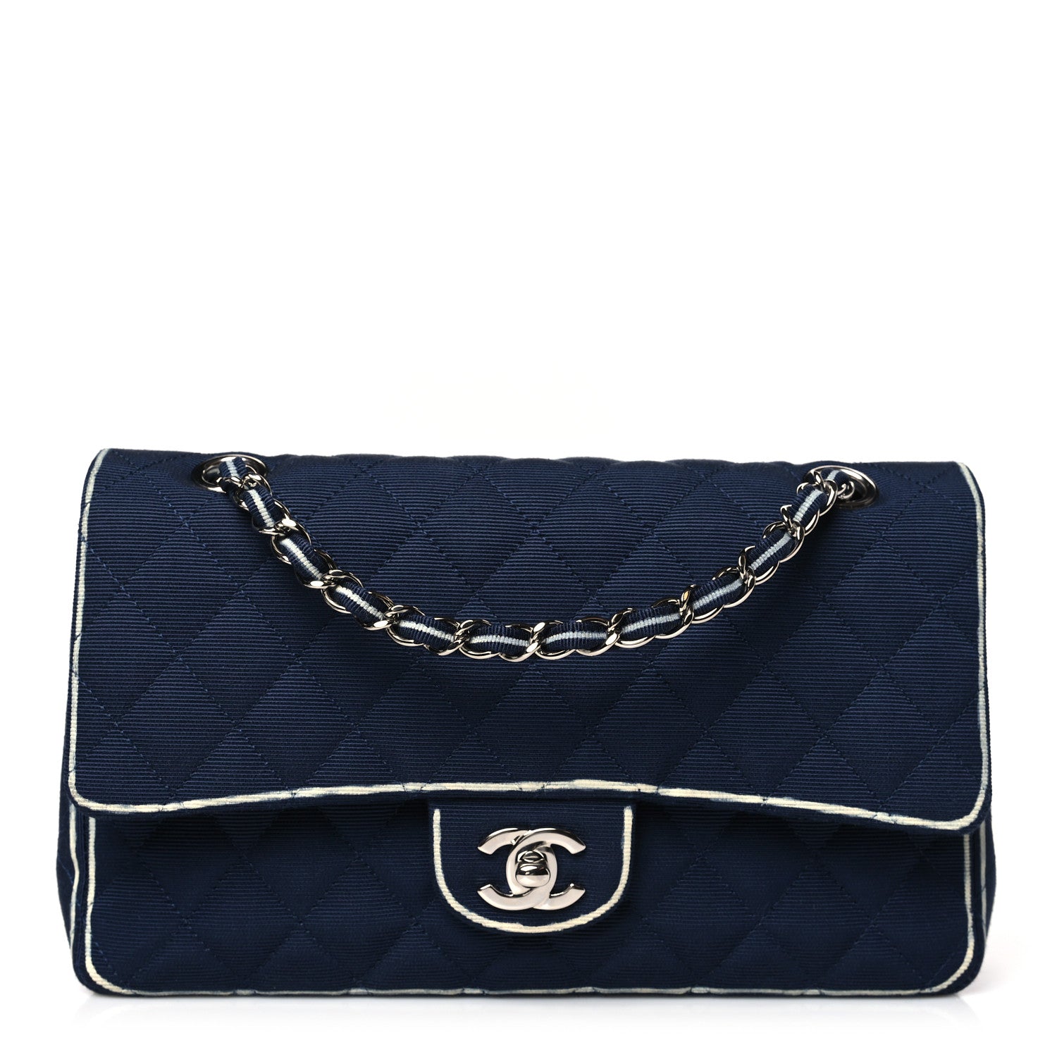 Chanel Grosgrain Quilted Medium Double Flap Navy 1 of 9