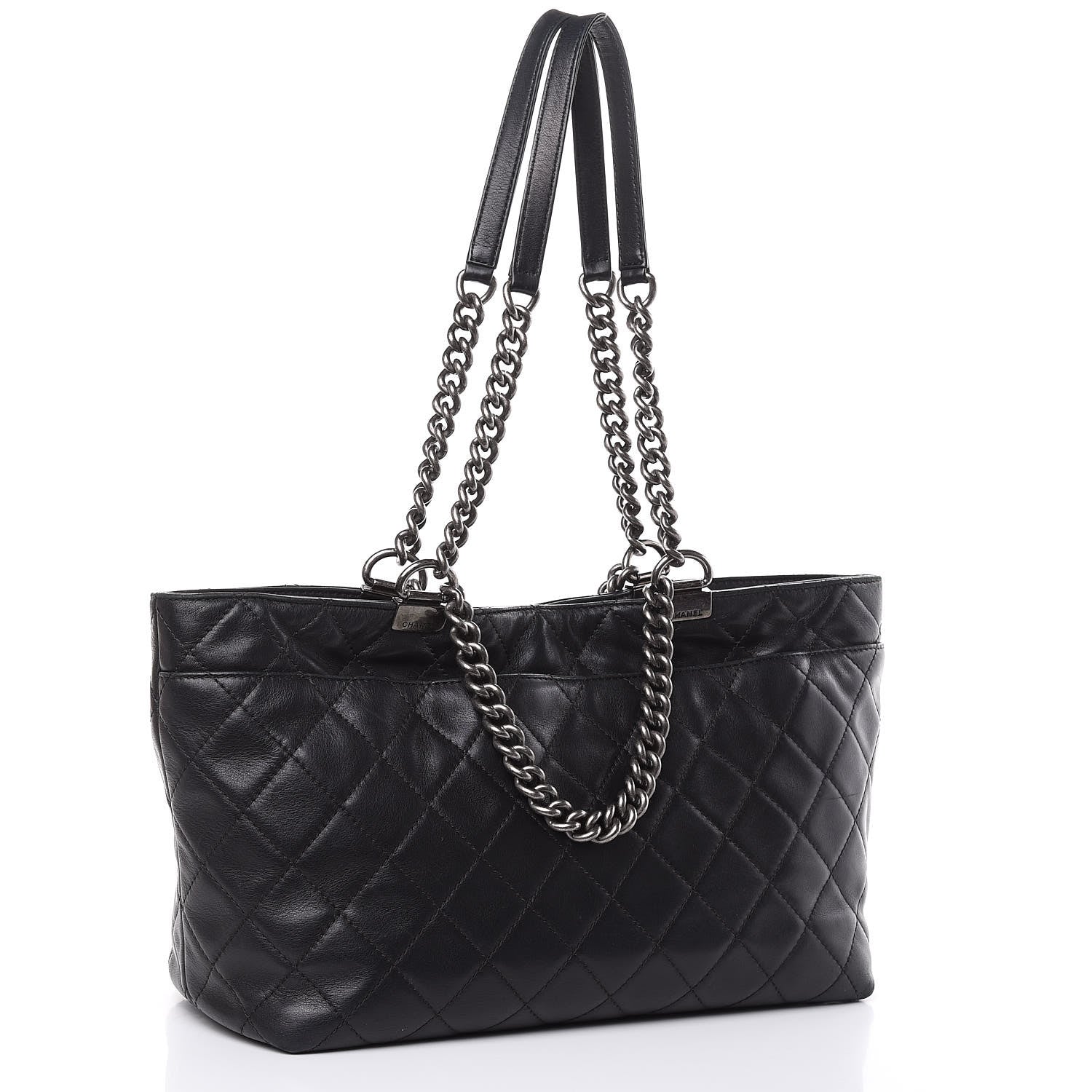 Chanel Calfskin Quilted Small Shopping In Chains Tote Black 3 of 15