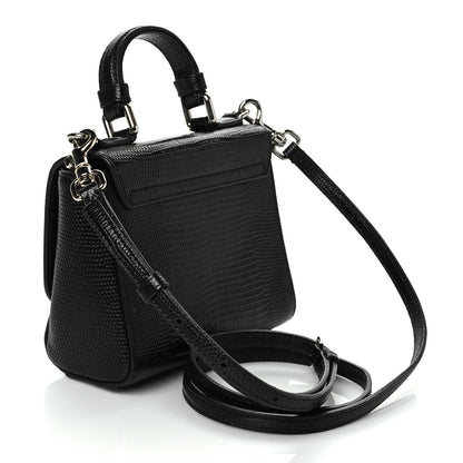 Dolce & Gabbana Lizard Calfskin Embossed Small Monica Top Handle Bag Black 3 of 9