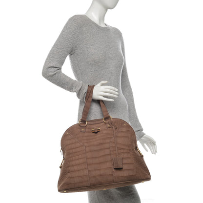 Saint Laurent Nubuck Crocodile Embossed Oversized Muse Brown 2 of 6
