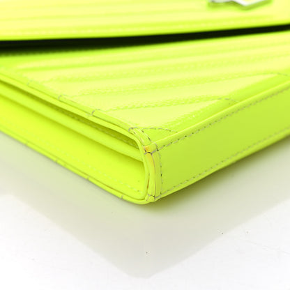 Saint Laurent Patent Grain De Poudre Matelasse Chevron Monogram Chain Wallet Neon Yellow 7 of 15