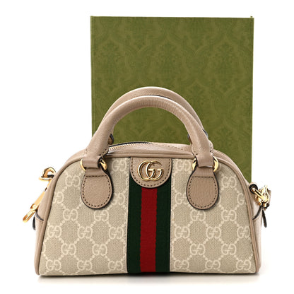 Gucci GG Supreme Monogram Textured Dollar Calfskin Web Mini Ophidia Top Handle Bowler Bag Beige Mystic White Oatmeal 11 of 11