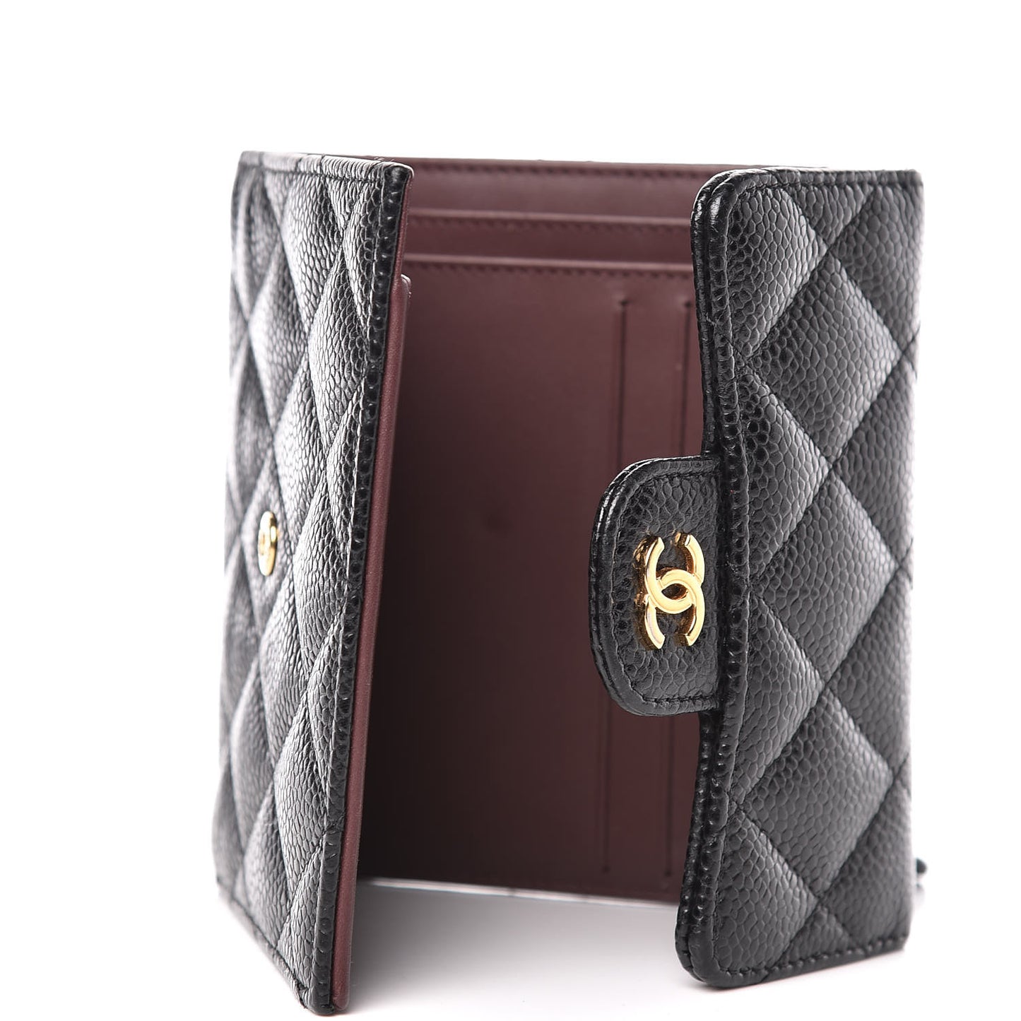 Caviar Quilted Compact Flap Wallet Black
