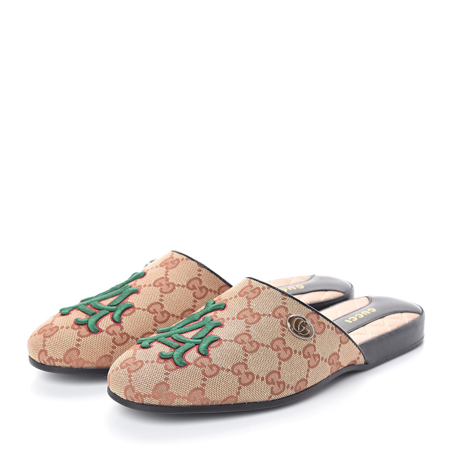 X MLB GG Monogram LA Dodgers Embroidered Womens GG Slippers 37 Beige Ruggine