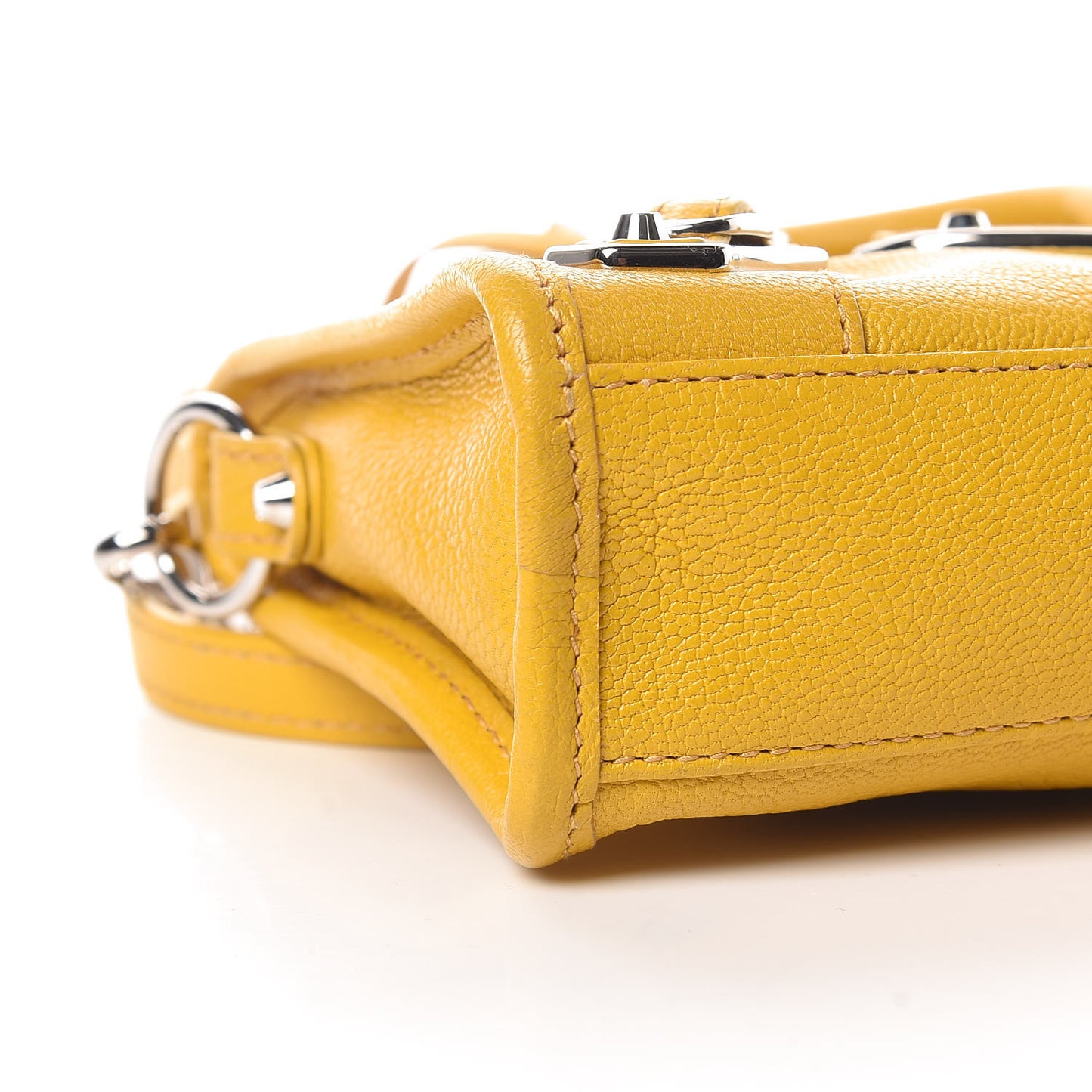 Chevre Silver Metallic Edge Hardware Nano City Jaune Epi