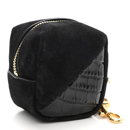 Saint Laurent Suede Patent Crocodile Embossed Jaime Cube Charm Keychain Black 3 of 6
