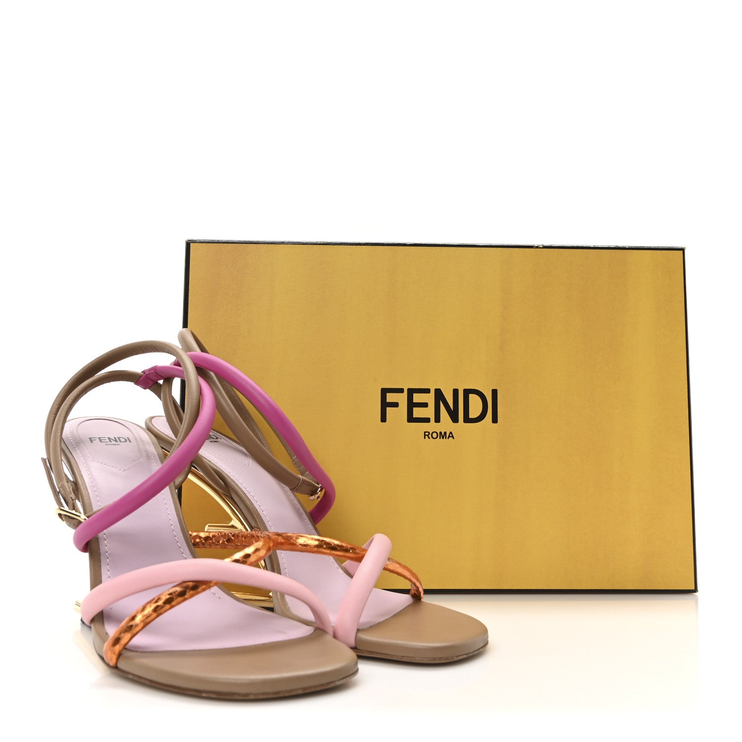 Fendi Nappa Metallic Ayers Fendi First 95mm Strappy Sandals 37 Rosa Geranio Albicocca 9 of 9