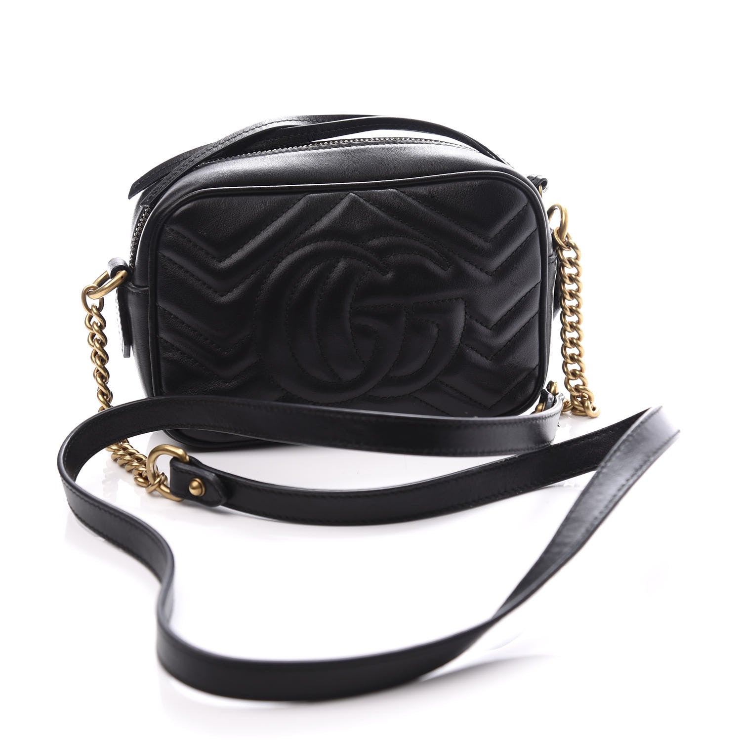 Gucci Calfskin Matelasse Mini GG Marmont Chain Shoulder Bag Black 2 of 10