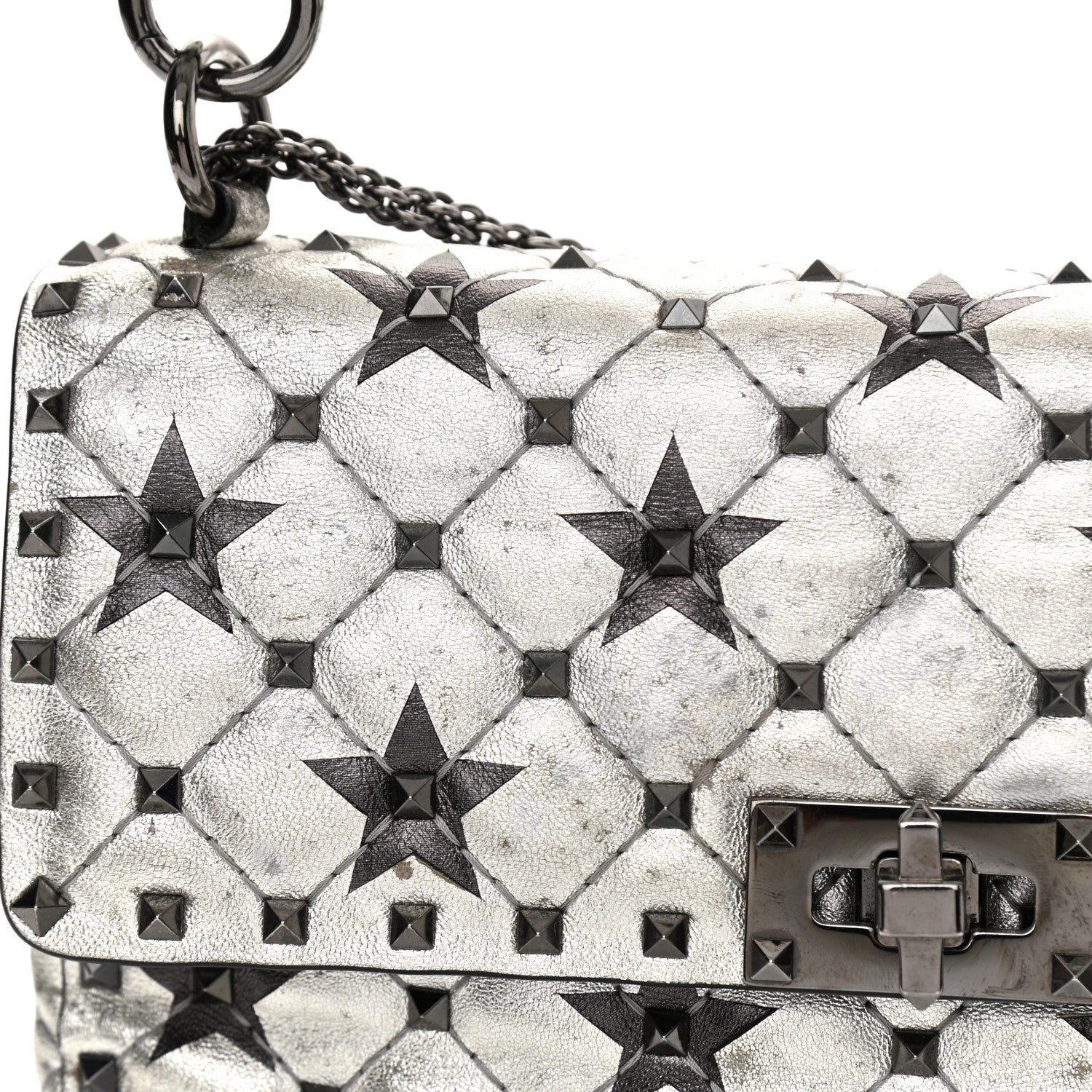 Valentino Garavani Metallic Lambskin Medium Star Rockstud Spike Shoulder Bag Silver 13 of 17