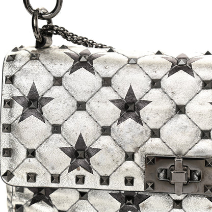 Valentino Garavani Metallic Lambskin Medium Star Rockstud Spike Shoulder Bag Silver 13 of 17
