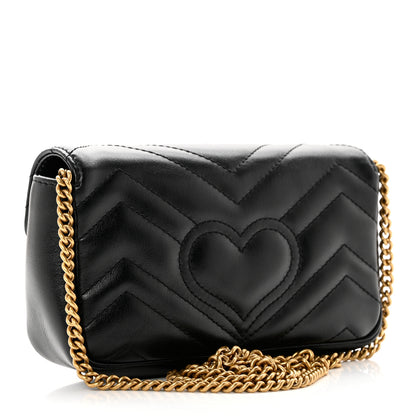 Gucci Calfskin Matelasse Super Mini GG Marmont Shoulder Bag Black 3 of 9