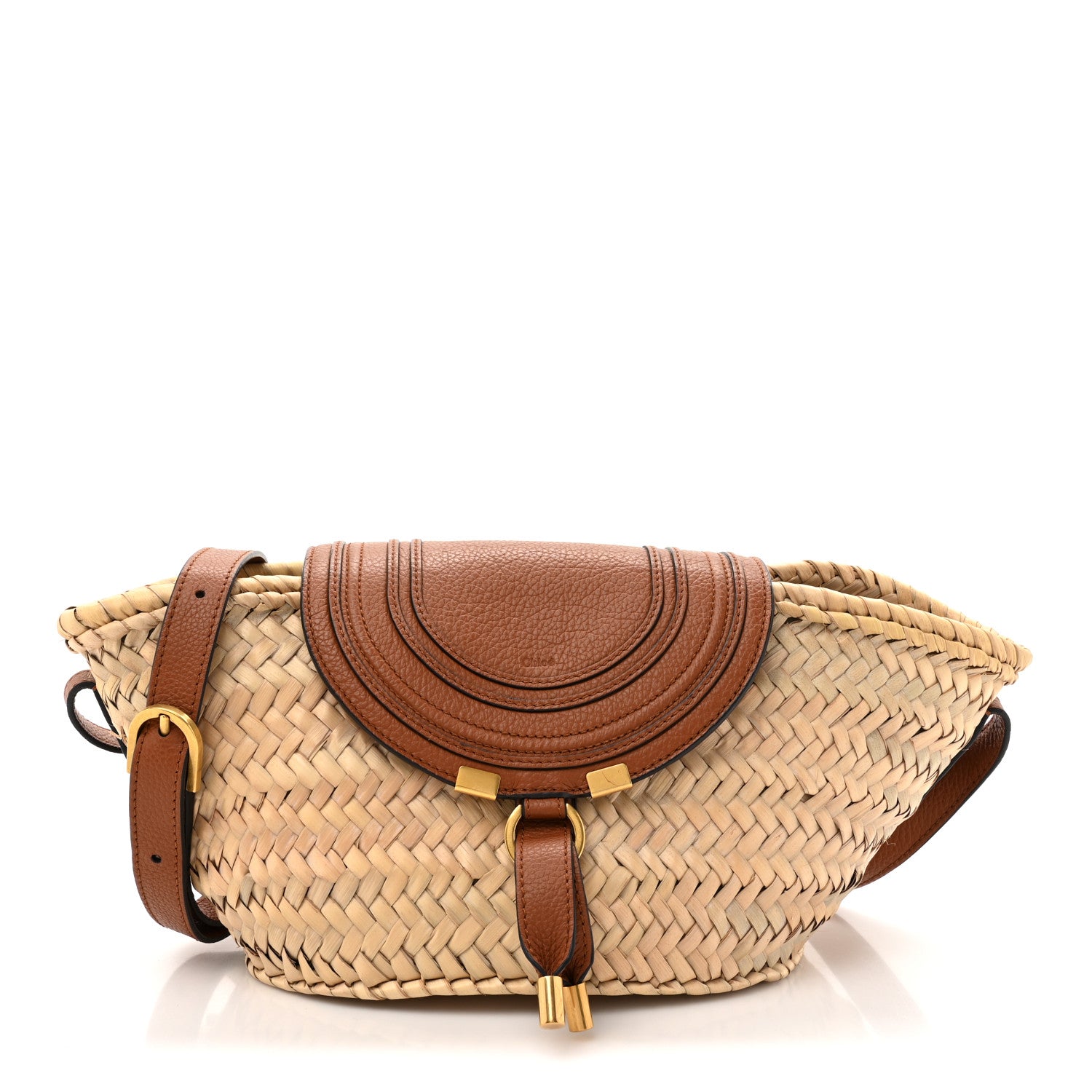 Chloe Raffia Calfskin Marcie Basket Tan 1 of 9