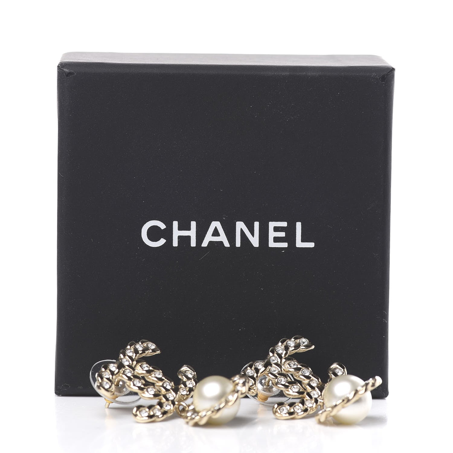 Chanel Crystal Pearl Pearls Coronation CC Drop Earrings Gold 5 of 5