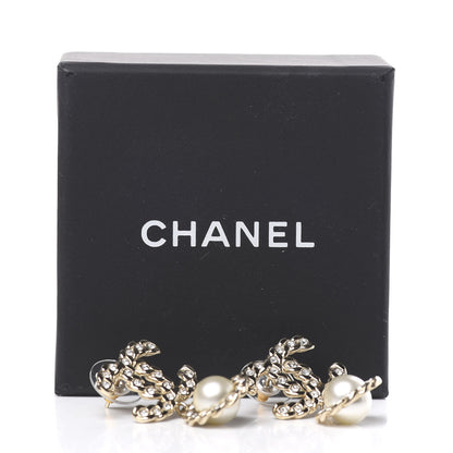 Chanel Crystal Pearl Pearls Coronation CC Drop Earrings Gold 5 of 5
