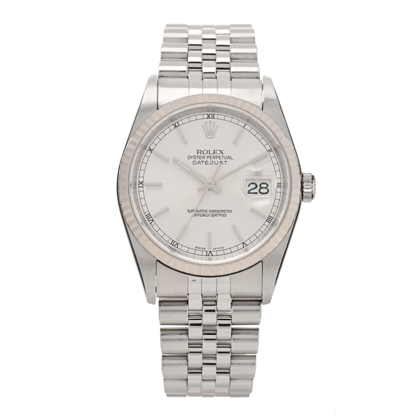 Stainless Steel 18K White Gold 36mm Oyster Perpetual Datejust Watch Silver