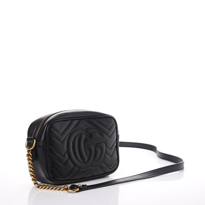 Gucci Calfskin Matelasse Mini GG Marmont Chain Shoulder Bag Black 3 of 10