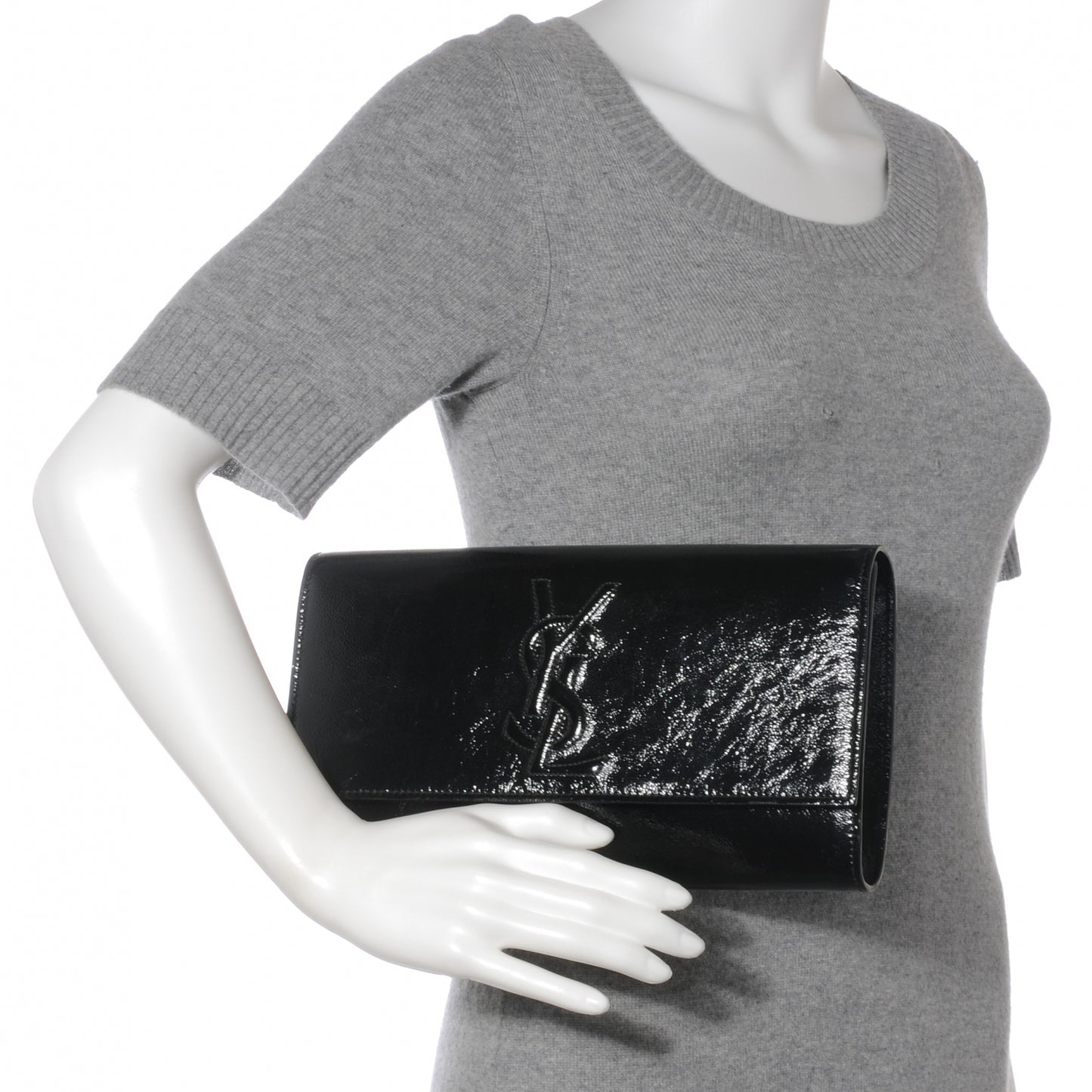 Textured Patent Monogram Large Belle De Jour Clutch Black