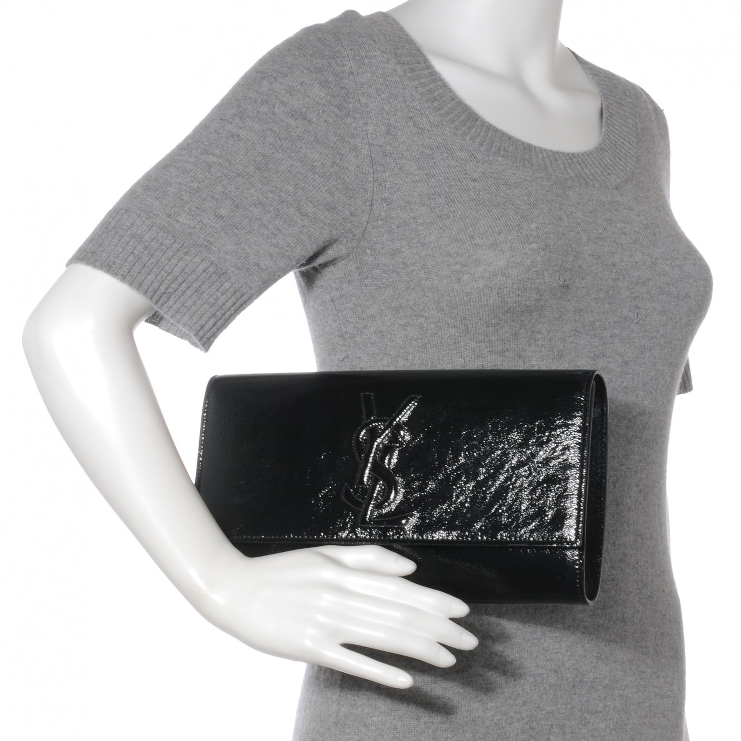 Saint Laurent Textured Patent Monogram Large Belle De Jour Clutch Black 2 of 7