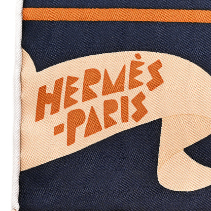 Hermes Silk Gavroche Parade En Fanfare Scarf 45 Caramel Orange Gris 2 of 4